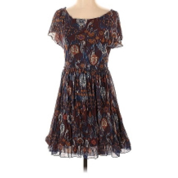 Anthropologie Blue and Orange Mini Sundress with Flutter Sleeves - Picture 1 of 8